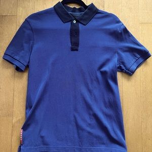 Men’s M Two-Tone Prada Polo (Navy + Black) w Red Rubber Logo